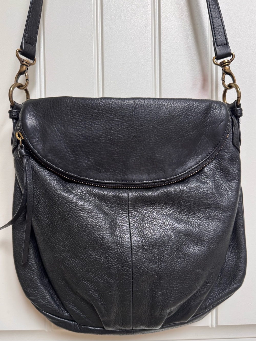 Margot Black Pebble Leather Top Flap Crossbody Shoulder Purse. 12” by 13” by 2”
